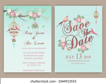 Vector set of invitation cards with flowers elements Wedding collection