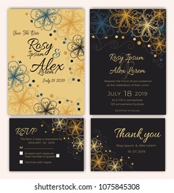 Vector set of invitation cards with flowers elements Wedding collection