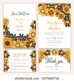 Vector set of invitation cards with flowers elements Wedding collection