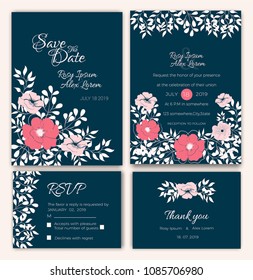 Vector set of invitation cards with flowers elements Wedding collection