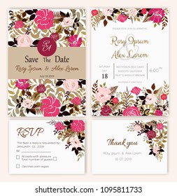 Vector set of invitation cards with flowers elements Wedding collection