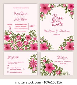 Vector set of invitation cards with flowers elements Wedding collection