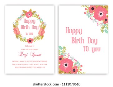 Vector set of invitation cards with flowers elements Birth day collection