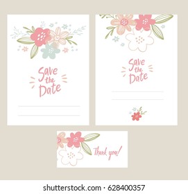 Vector set of invitation cards with flowers elements 