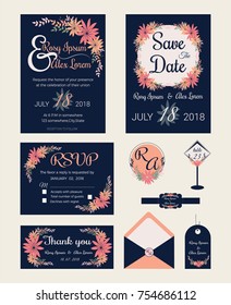 Vector set of invitation cards with flowers elements Wedding collection