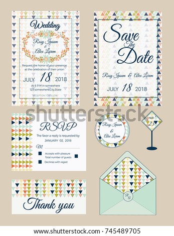 Vector set of invitation cards with  flowers elements Wedding collection