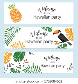 Vector set of invitation cards for hawaiian party. Banners
