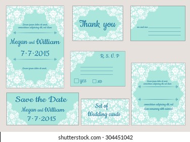 Vector set of invitation cards with lace elements