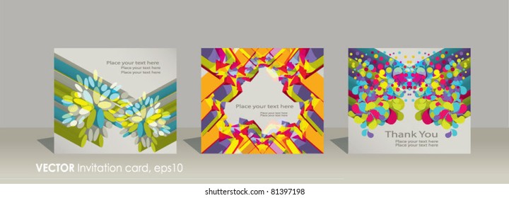 Vector set invitation cards  on abstract colorful background