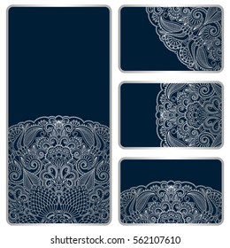 Vector set of invitation cards with vintage floral ornament.