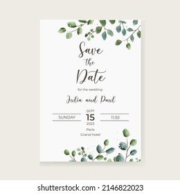 Vector set of invitation cards with watercolor flowers elements. Wedding collection