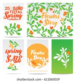Vector set of invitation cards with watercolor flowers elements and calligraphic letters. Wedding collection