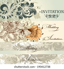 Vector set of invitation cards or wedding  design in classic style