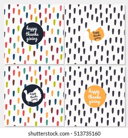 Vector set of invitation holidays, and cards. Happy thanksgiving colored background and a cartoon Turkey.