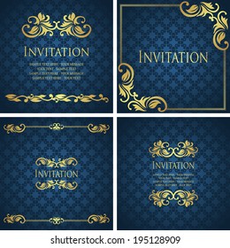 Vector set. Invitation with vintage frame. Vintage seamless background                   