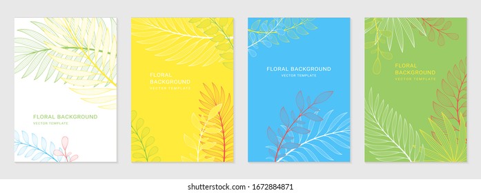 Vector set of invite templates. Colorful backgrounds with space for text and plants. Design for social media stories, banner, greeting card, invitation, poster and advertising.