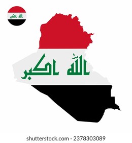 Vector set of Iraq high detailed map flag and national flag round badge isolated on white background.