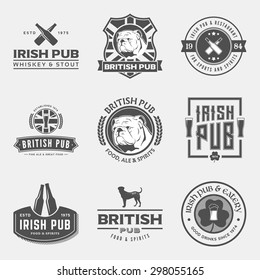 Vector Set Of Irish And British Pub Labels, Badges And Design Elements