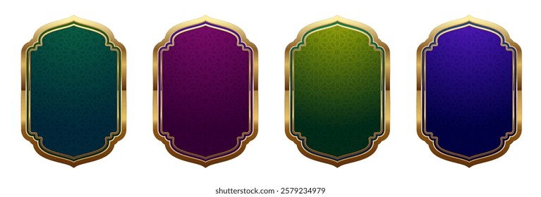 Vector set of Islamic gold banners with pattern