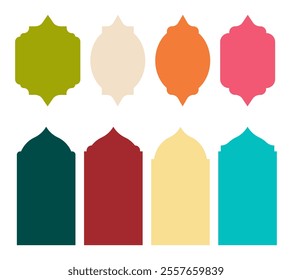 Vector Set of Islamic shape window frames in colorful, Eid Mubarak silhouette decorative arches,Moroccan mosque or gate borders ,Islamic frames, oriental style objects,Collection of vector traditional