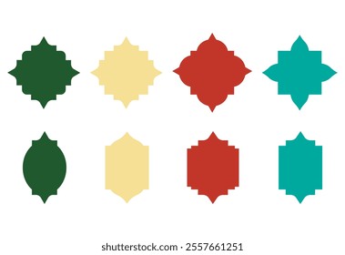 Vector Set of Islamic shape window frames in colorful, Eid Mubarak silhouette decorative arches,Moroccan mosque or gate borders ,Islamic frames, oriental style objects,Collection of vector traditional