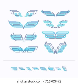 Vector set of isolated abstract geometrical line wings, design elements. 