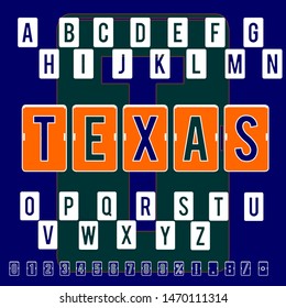 Vector set of isolated alphabet letters typeface ABC fonts named Texas