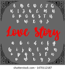 Vector set of isolated alphabet letters typeface ABC fonts named Love Story