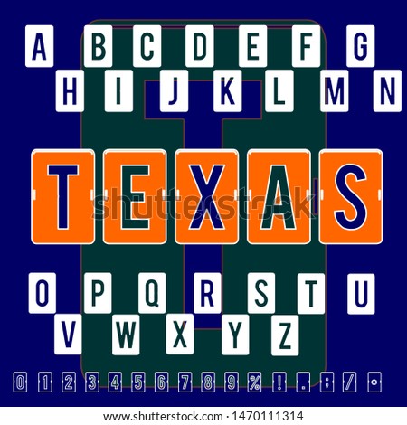 Vector set of isolated alphabet letters typeface ABC fonts named Texas