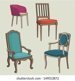 Vector set of isolated armchairs and chairs 