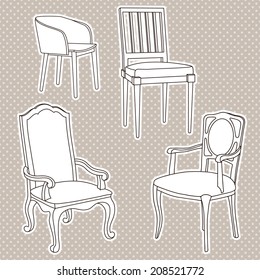 Vector set of isolated armchairs and chairs 