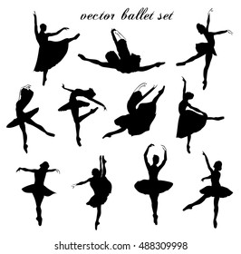 Vector set of isolated ballet dancers silhouettes on white background