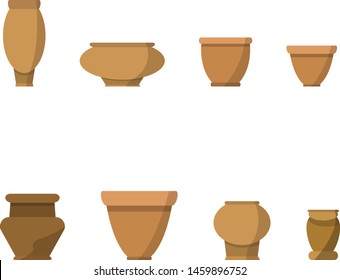 Vector set of isolated brown flat flower pot on white background. Good for cartoon decoration