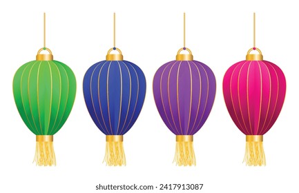 Vector set of isolated chinatown lanterns for new year.