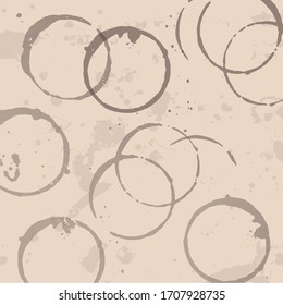 Vector set of isolated coffee stain circles with texture. Glass print element. Watercolor hand drawn glass marks of coffee or tea stain for graphic design. Pattern, template, background