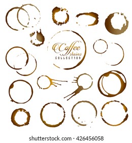 Vector Set Of Isolated Coffee Stain Ring. Coffee Cup Ring Stain For Logo Design.