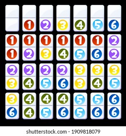 Vector set of isolated colored numbers kids dominoes. Childrens dominoes collection illustration.