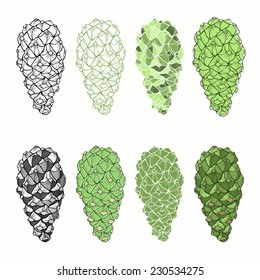  Vector set of  isolated cones on a white background.