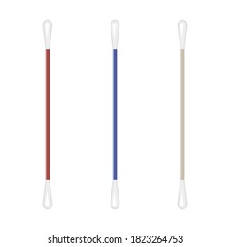 Vector set of isolated cotton cwabssticks. Flat graphics.