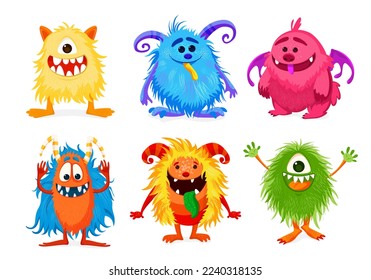 Vector set with isolated cute cartoon monsters.