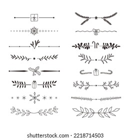 Vector set of isolated design elements, snowflakes, fir twigs. Clipart dividers for greeting cards, decoration design, celebration, Xmas, New Year party invitation, web and advertising banner, mailing
