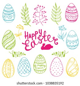 Vector set of isolated Easter eggs and twigs. Vector illustration for your design