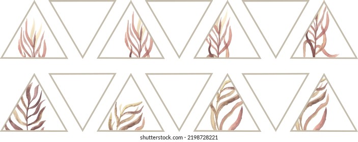 vector set isolated elements leaves with geometric triangles