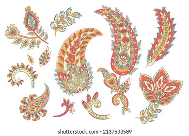 Vector set of isolated elements paisley, flowers and leaf for you own design