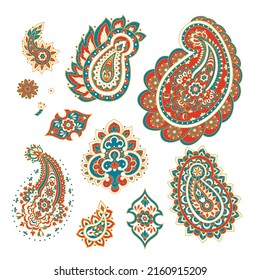 Vector set of isolated elements paisley, flowers and leaf for you own design