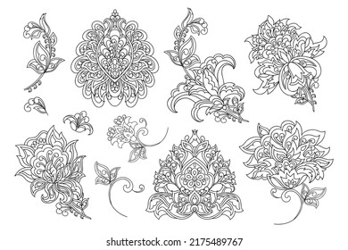 Vector set of isolated elements paisley, flowers and leaf for you own design