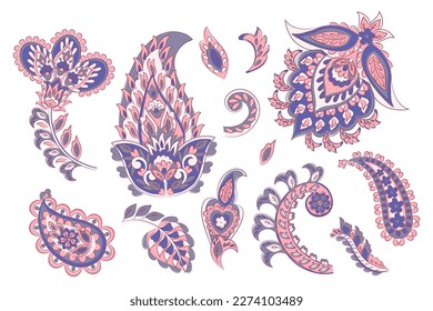 Vector set of isolated elements paisley, flowers and leaf for you own design