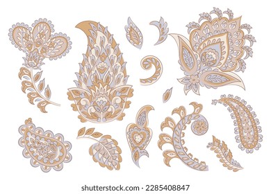 Vector set of isolated elements paisley, flowers and leaf for you own design