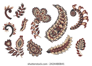 Vector set of isolated elements paisley, flowers and leaf for you own design