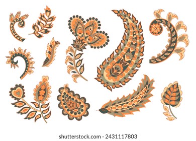 Vector set of isolated elements paisley, flowers and leaf for you own design